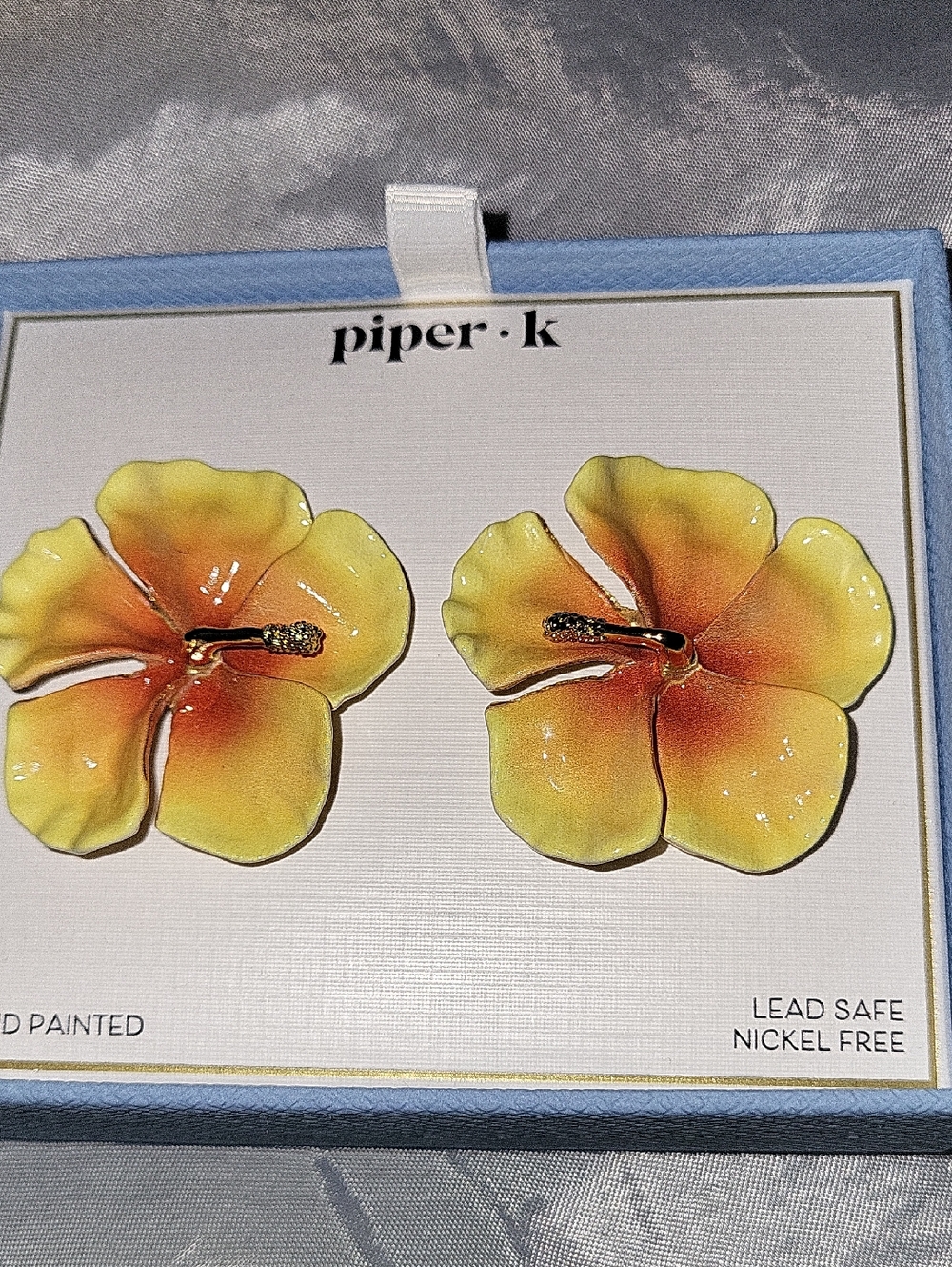 Piper K Yellow-Orange Enamel Flower Earrings BNIB TE